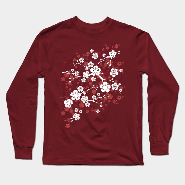 Red cherry blossom Long Sleeve T-Shirt by adenaJ